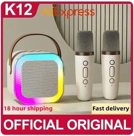 K12 Bluetooth Karaoke Machine Portable  5.3 PA Speaker System with 1-2 Wireless Microphones Home Family Singing Children's Gifts